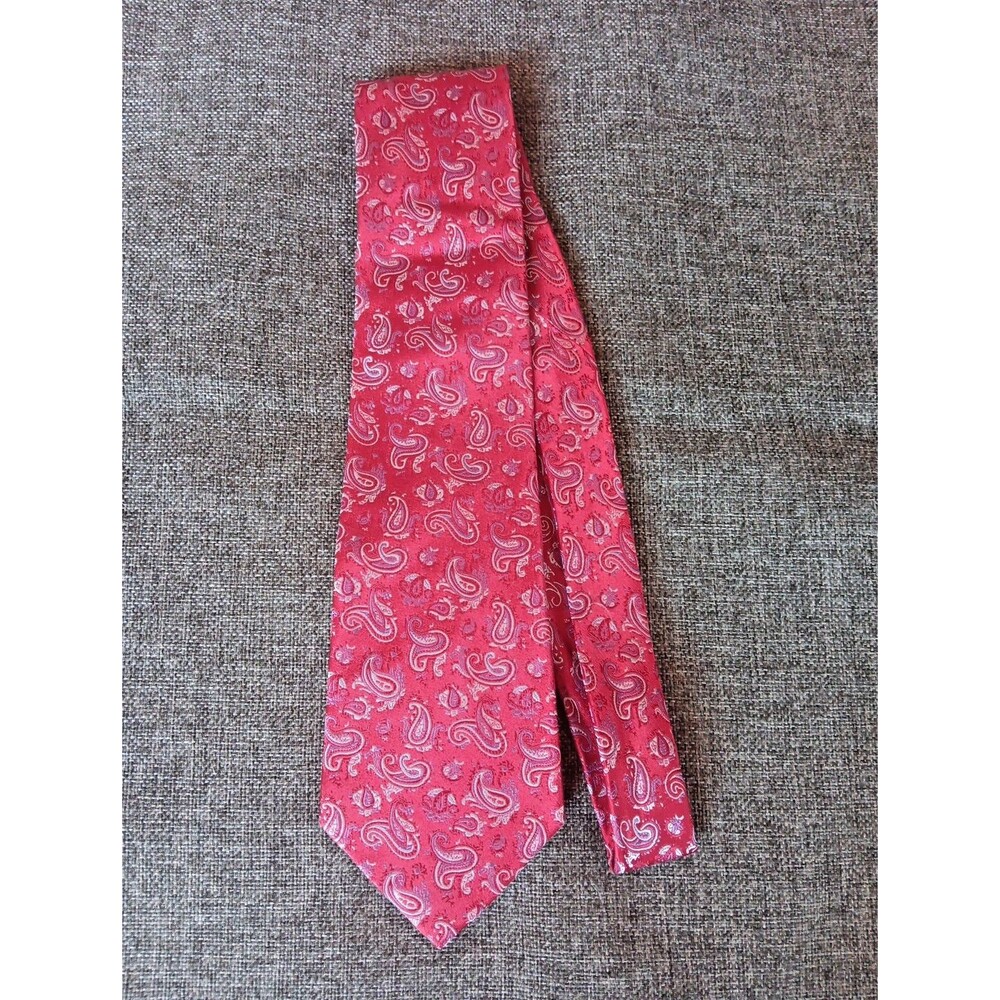 Tie 70s 80s 90s Y2K Mens Silk Red Purple White Paisley 4 Wide 60 Long